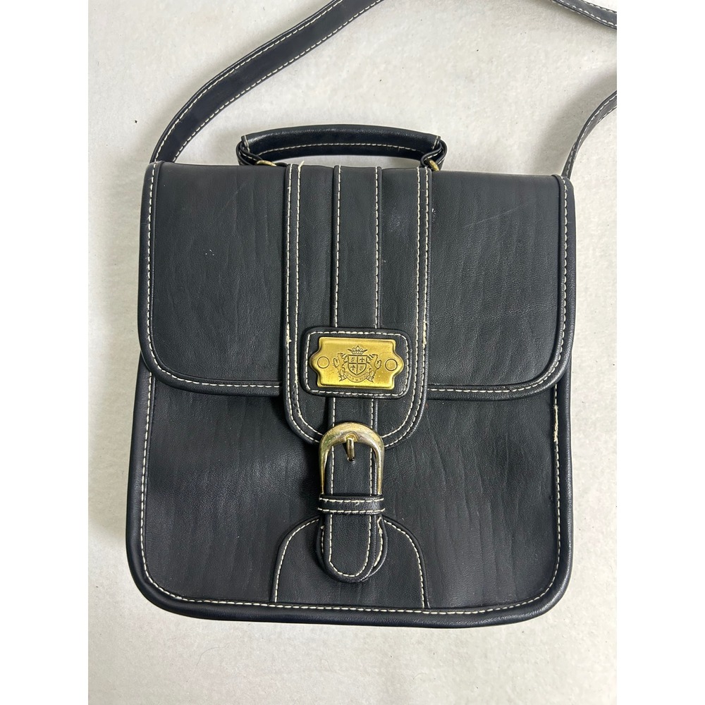Dark Academia Vintage Gitano Womens Black‎ Contrast Stitch Crossbody Satchel Bag